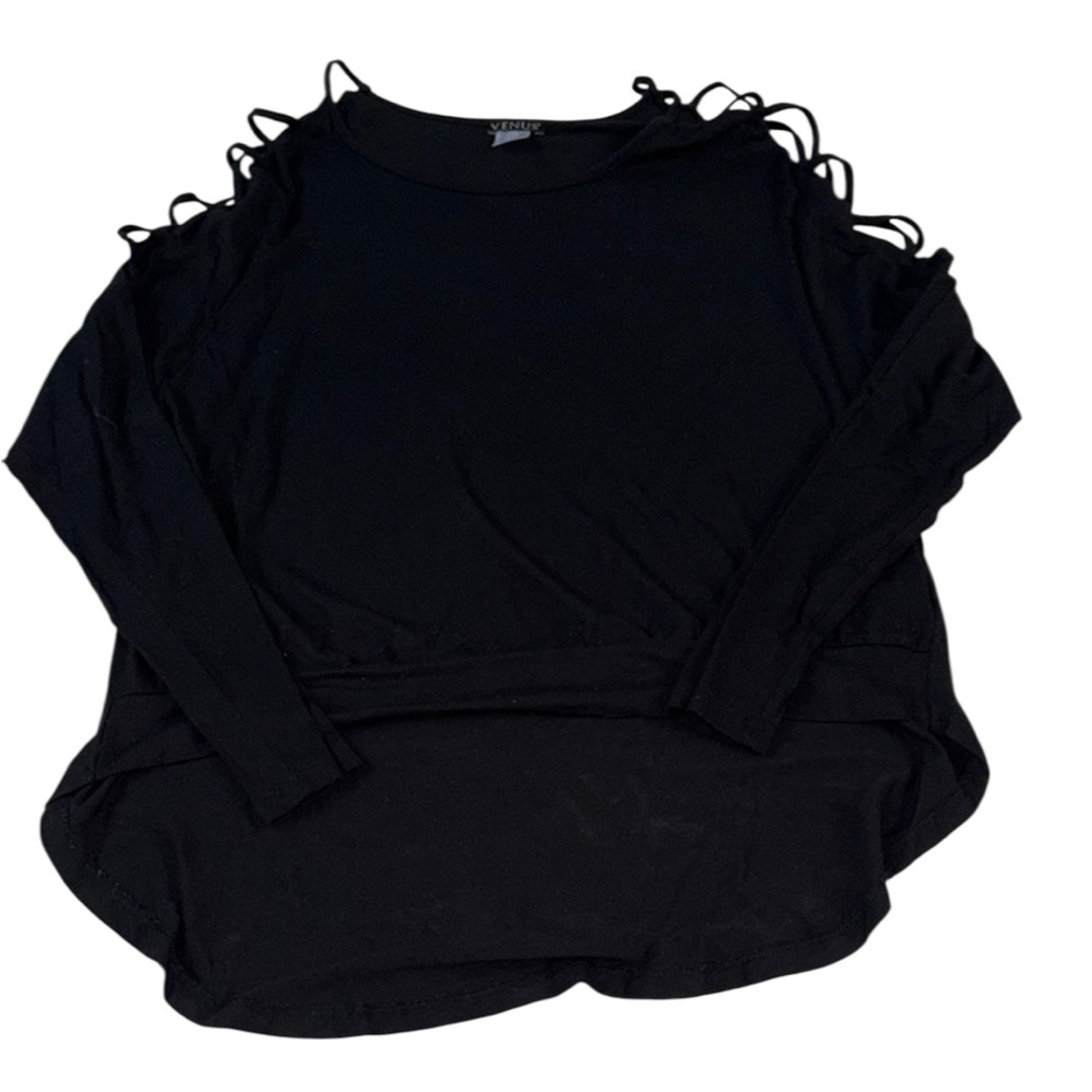Venus Black Relaxed High-Lo Cut Out Long Sleeve Size Large